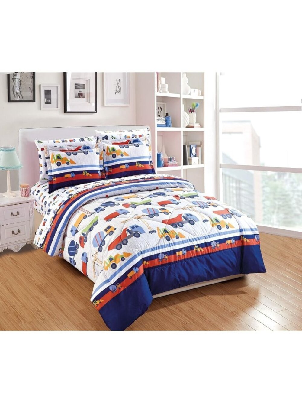 Comforter Set 5 Pieces Twin Size Excavator Construction Truck Boys Kids Bedding